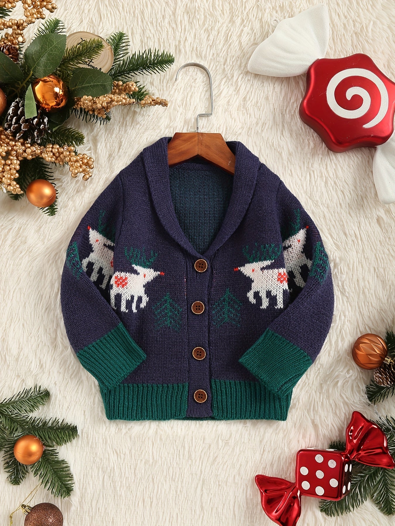 Christmas Jacquard Knit Cardigan Sweater for Kids