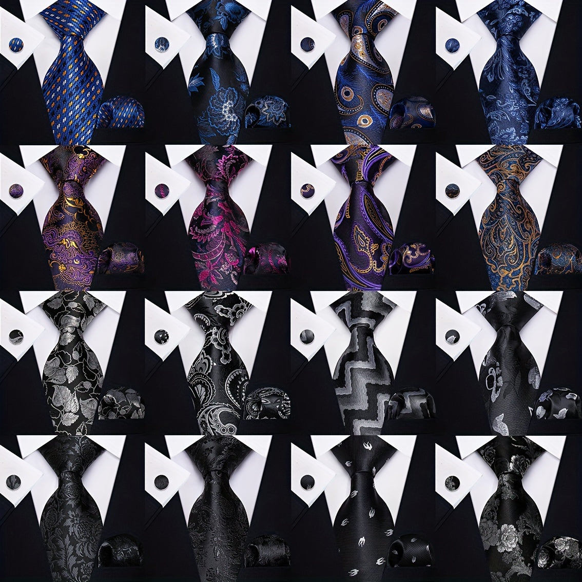 3pcs Men's Jacquard Necktie & Handkerchief & Cufflinks Set