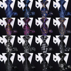 3pcs Men's Jacquard Necktie & Handkerchief & Cufflinks Set