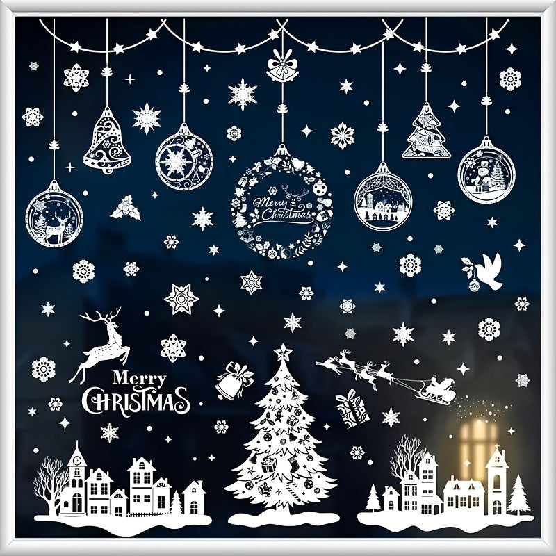 Christmas Window Stickers Elk Wreath Tree Decor