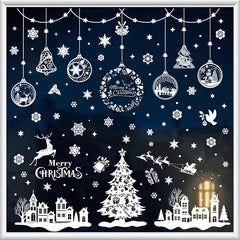 Christmas Window Stickers Elk Wreath Tree Decor