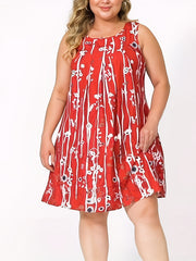  Floral Print Tank Dress Round Neck Slight Stretch