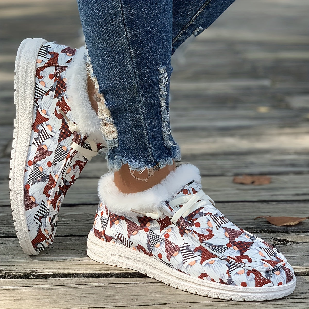 Women's Christmas Dwarfs Print Snow Boots Plus Plush Comfort Shoes