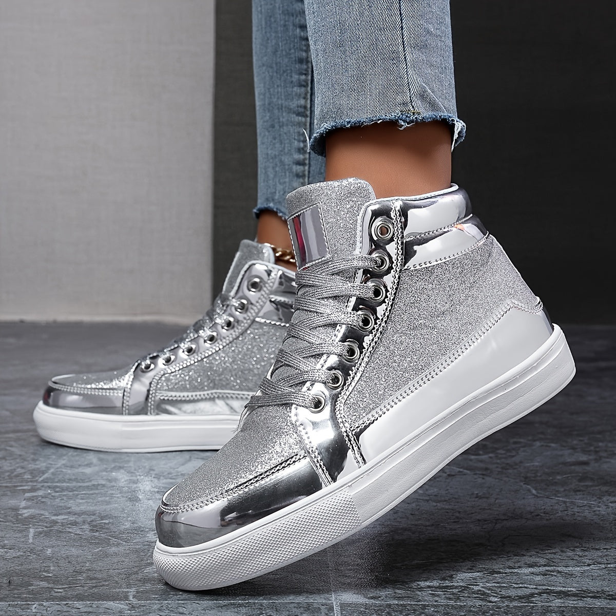 Sequin Reflective High Top Skate Shoes Glitter