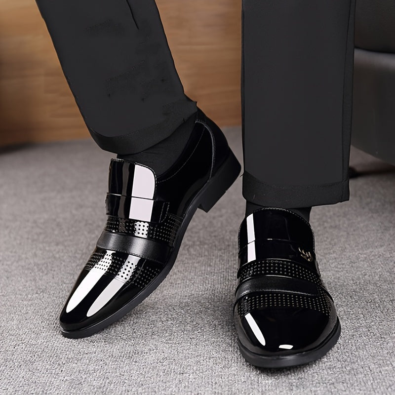 Men's Glossy Dress Shoes Comfy Slip On Leather Shoes