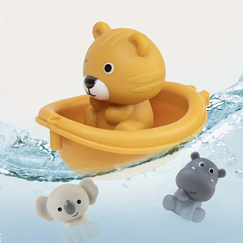 Colorful Floating Animal Bath Toy Set with Stackable Boat and Animals