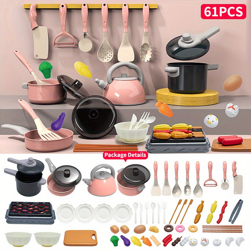 Girls Cooking Kitchen Toy Set with Realistic Kitchenware