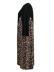  Lounge Dress Women's Colorblock Leopard Print Long Sleeve Nightdress
