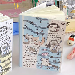 Horizontal Line Notebook Music Cat A5 Adhesive Bound Writing Book