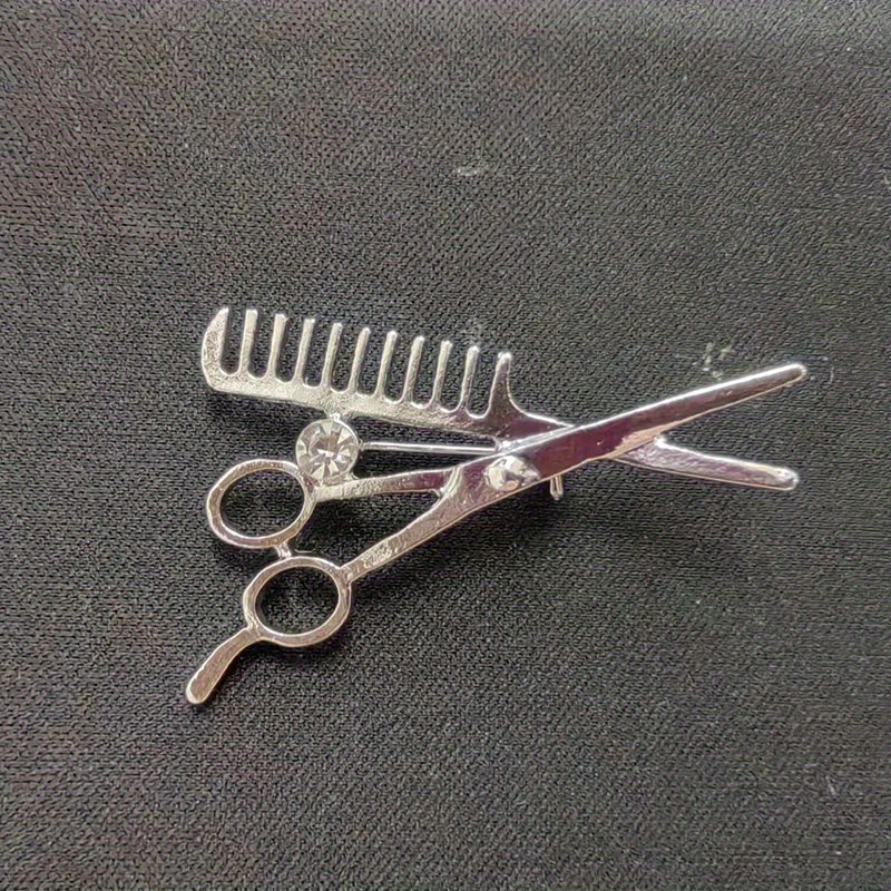 Men's Haircut Scissors Comb Brooch