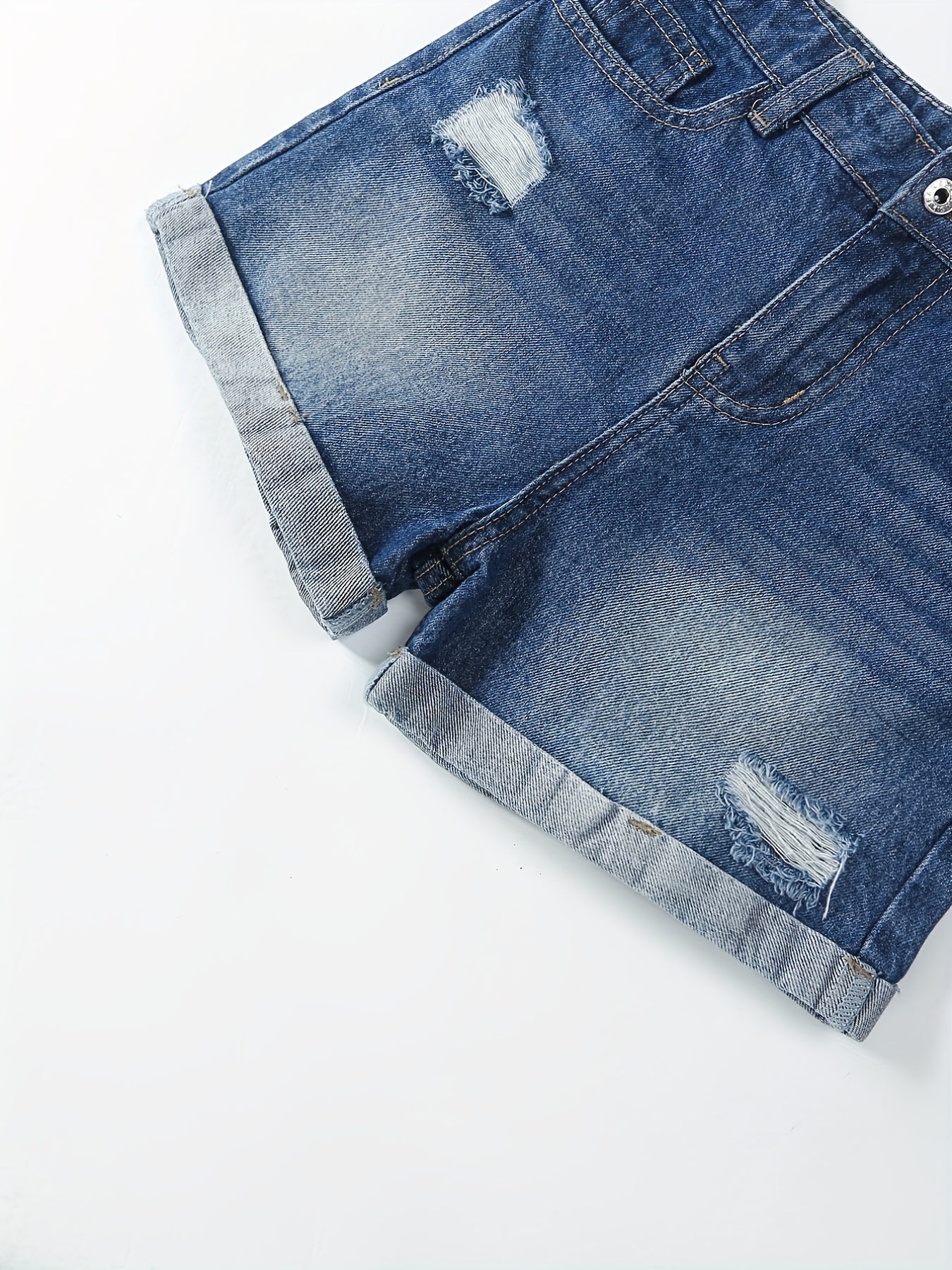 Girls' Ripped Roll Up Denim Shorts for Summer