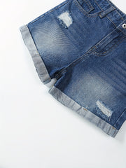 Girls' Ripped Roll Up Denim Shorts for Summer
