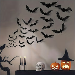 12pcs Halloween Bat Stickers 3D PVC Creative Wallpaper Stickers