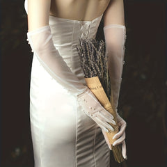 Pearl Long Bridal Mesh Gloves for Wedding Party