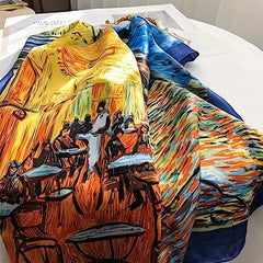 Silk Feeling Square Scarf Fashionable Printed Satin Scarf