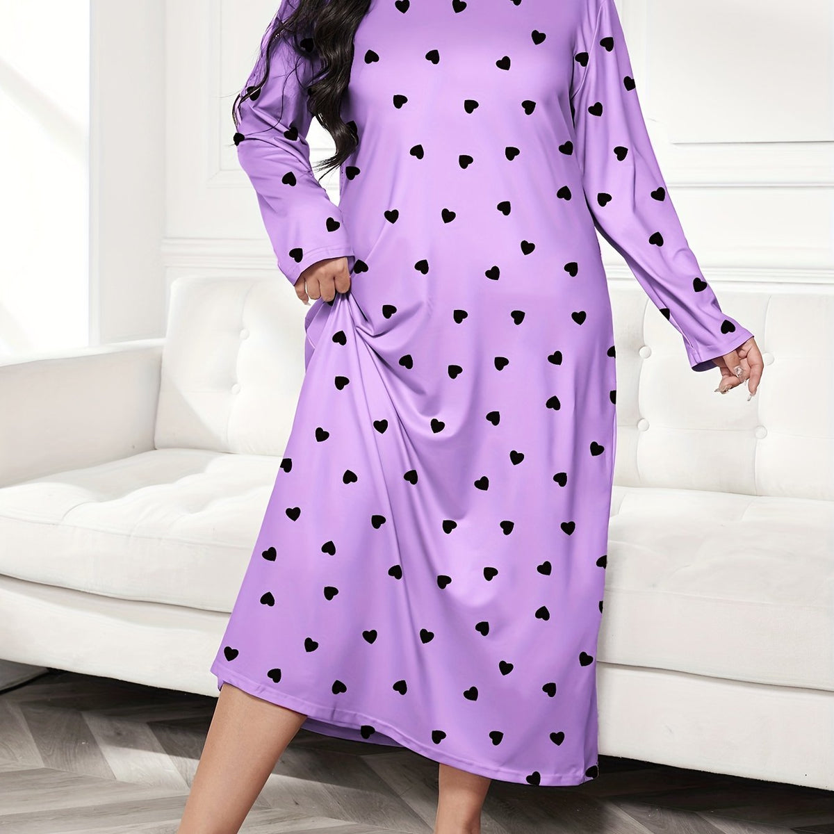  Heart Print Long Sleeve Tee Nightdress