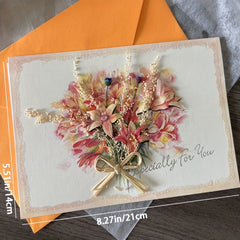 Pink Paper Dried Flower Greeting Card For Coworker Mother's Day Blessings