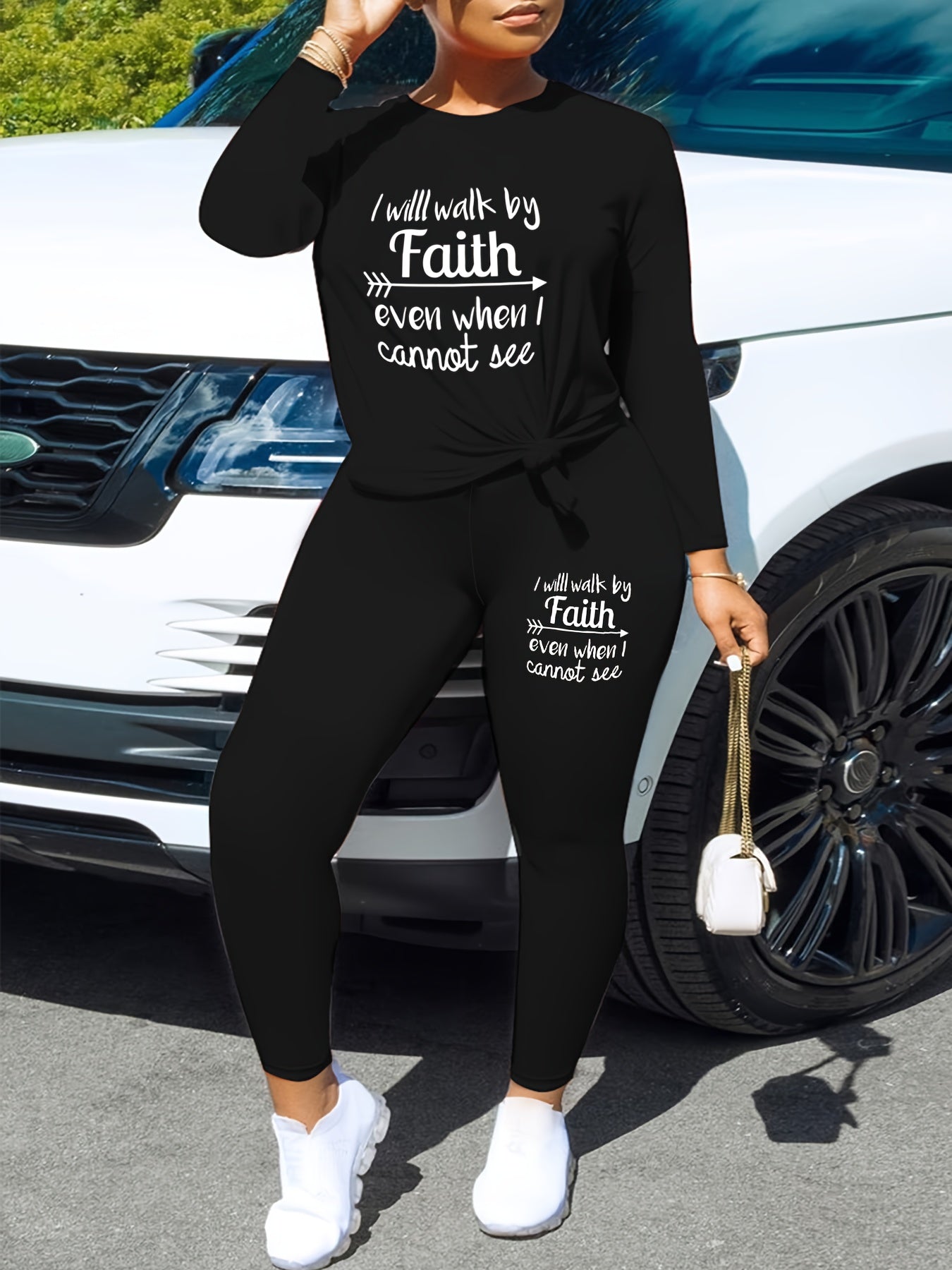 Casual 2pc Set: Crew Neck Top & Slim Pants