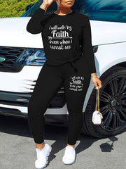 Casual 2pc Set: Crew Neck Top & Slim Pants