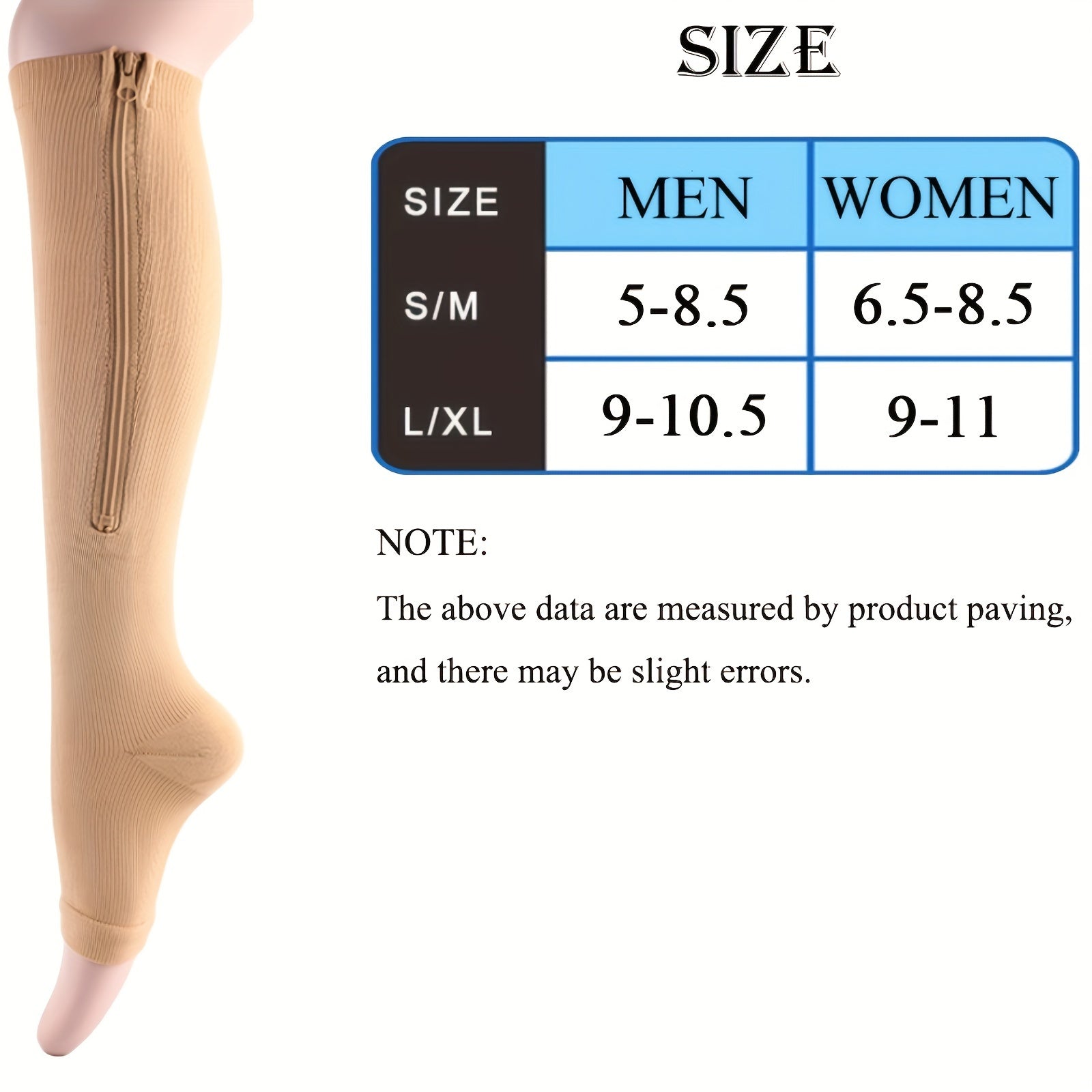 Compression Socks Open Toe Side Zipper Knee High Warm Sporty Stockings