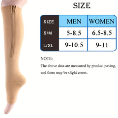 Compression Socks Open Toe Side Zipper Knee High Warm Sporty Stockings