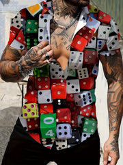 Men's 3D Print Dice Pattern Short Sleeve Shirt