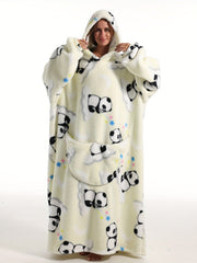  Oversized Fleece Hooded TV Blanket Women's Panda Pattern Robe