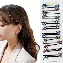 10 Pairs Rhinestone Butterfly Hair Clip Bobby Pin Hair Accessories