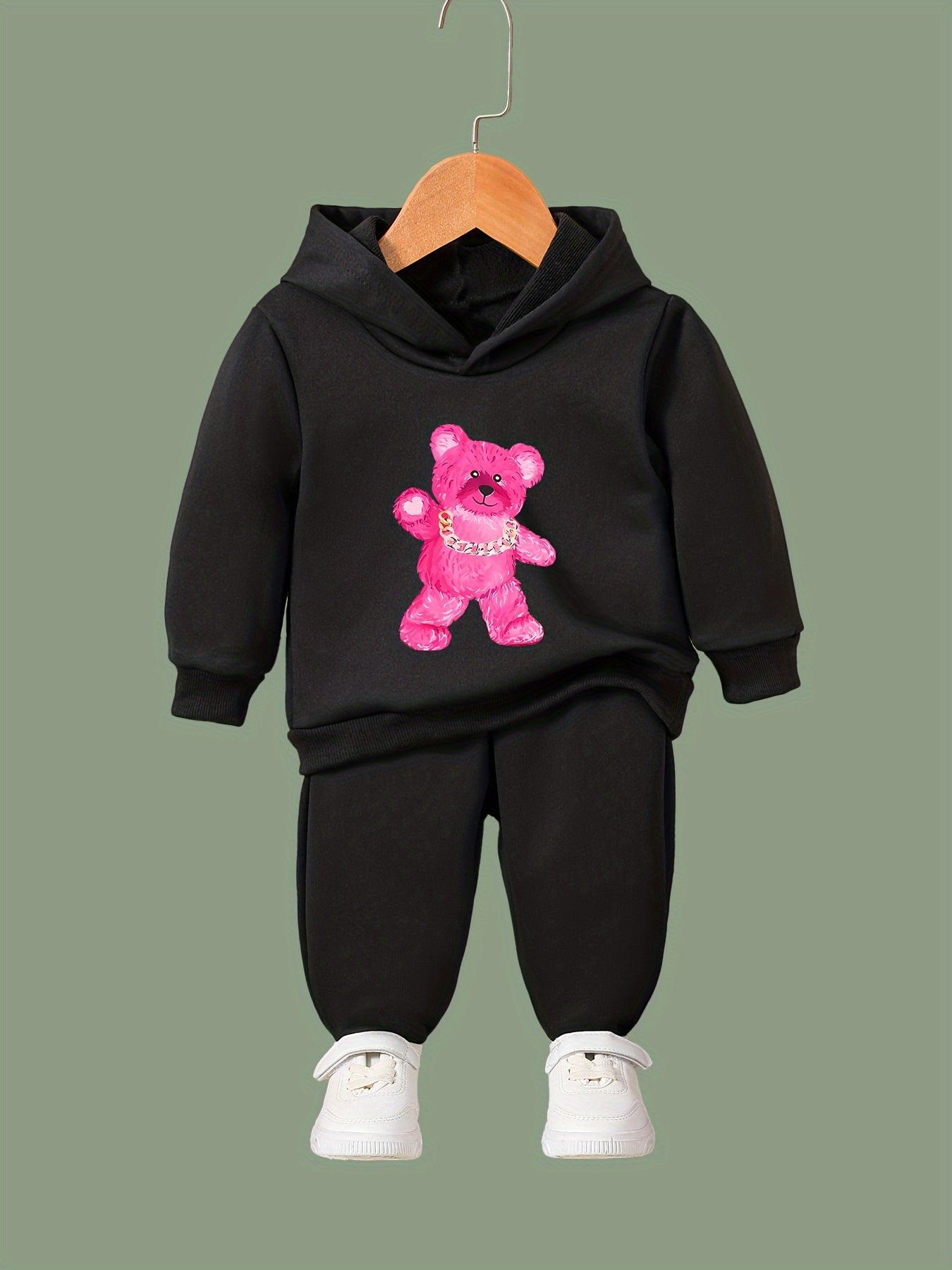 Bear Pattern Long Sleeve Hooded Sweatshirt Girls Comfy Hoodies Pullover
