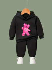 Bear Pattern Long Sleeve Hooded Sweatshirt Girls Comfy Hoodies Pullover
