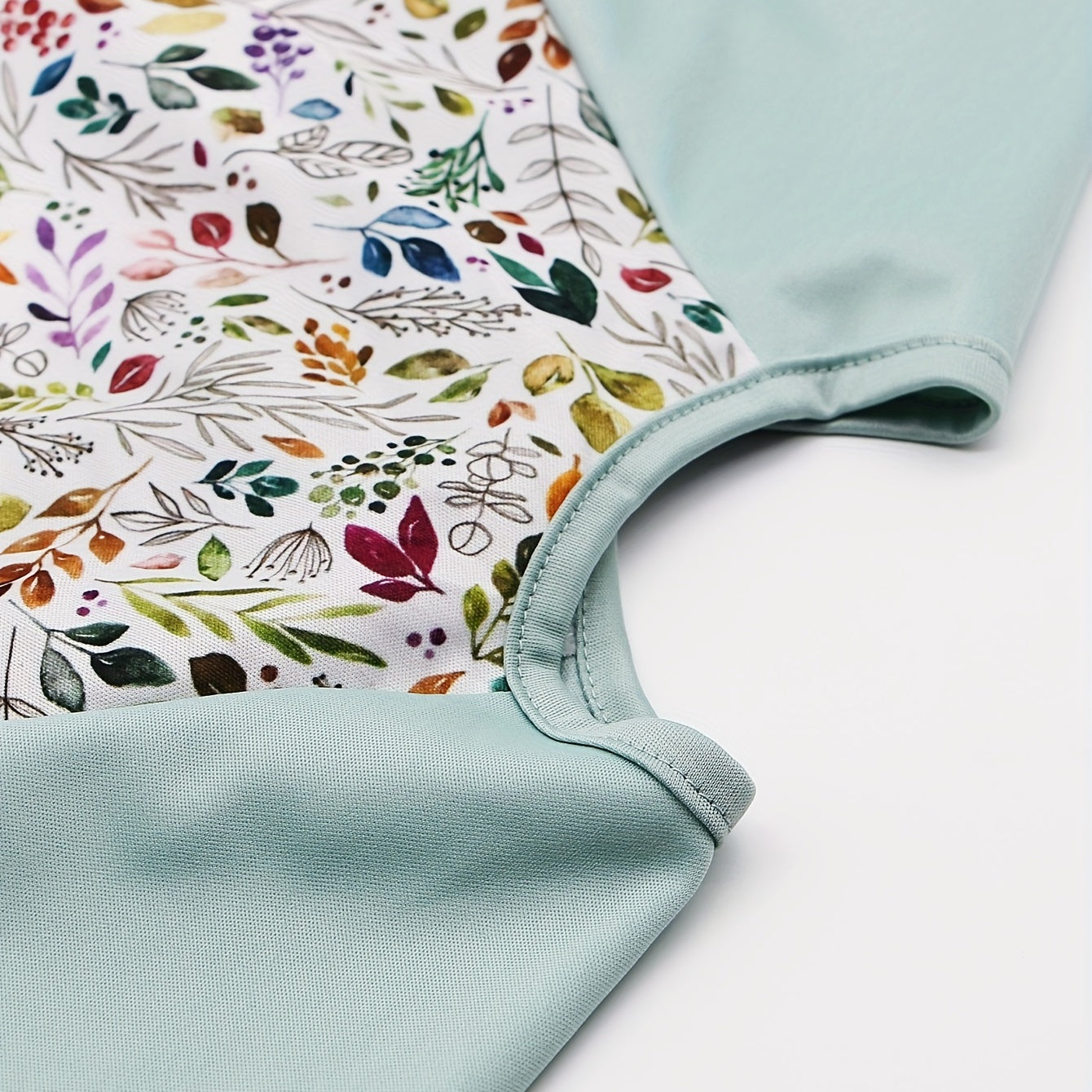 Boho Leaves Print Long Sleeved Feeding Bib for Baby Boys and Girls