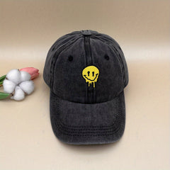 Yellow Smiling Face Baseball Cap Embroidered Distressed Sun Hat