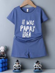Boys Papa's Idea Outfit Shorts & T shirt Casual Summer Kids Clothes