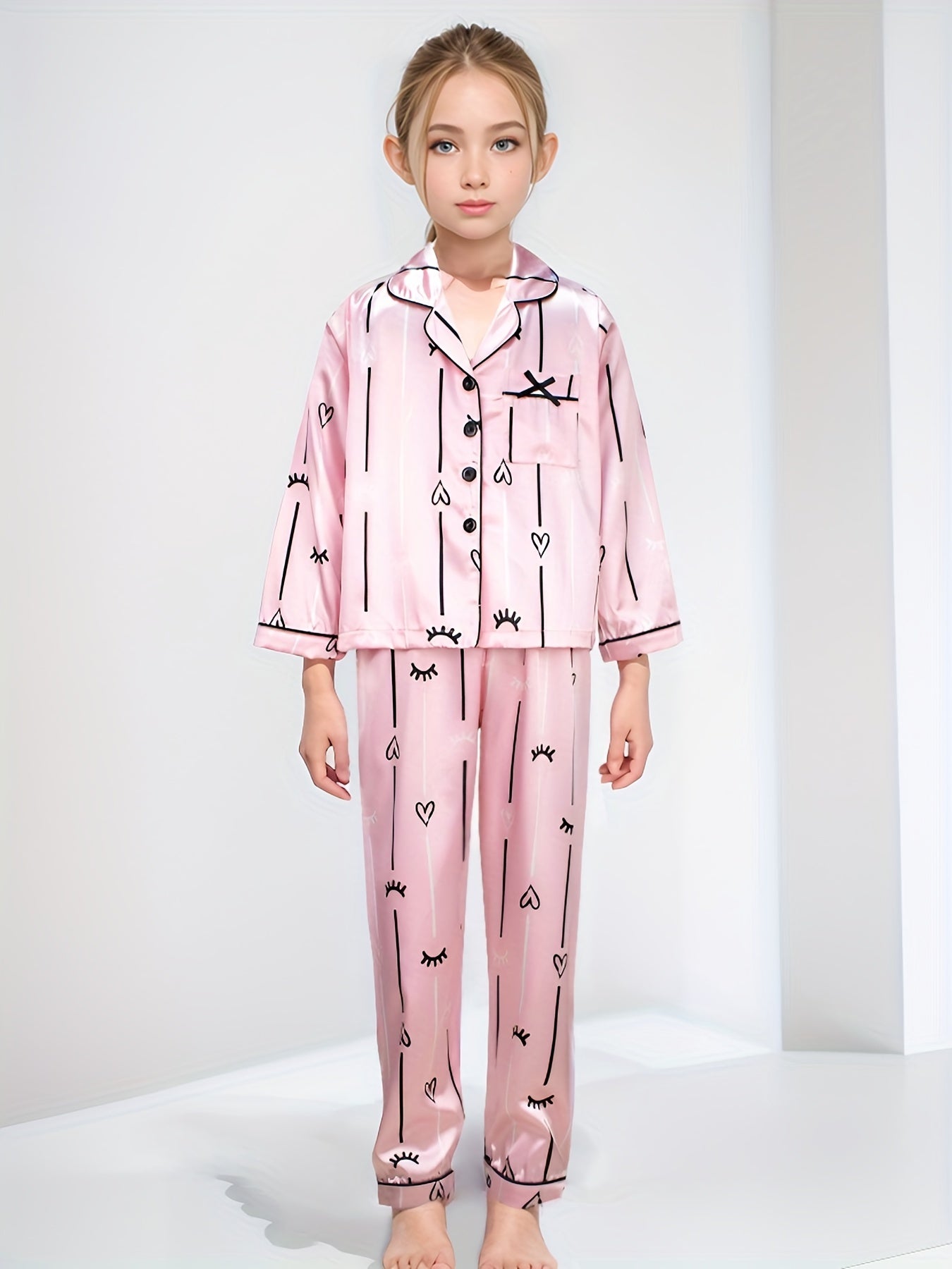 Girls Long Sleeve Pajama Set with Print