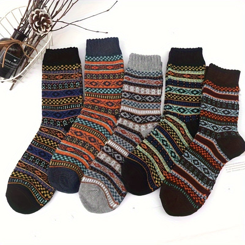 5 Pairs Mid Calf Wool Socks for Autumn/Winter
