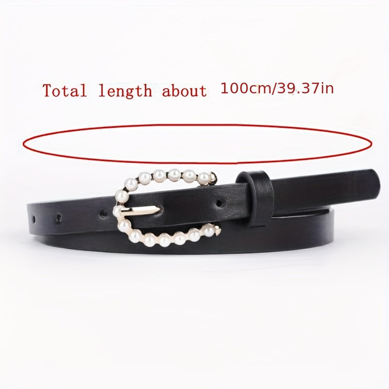 Vintage Faux Pearl Pin Buckle Belt for Women