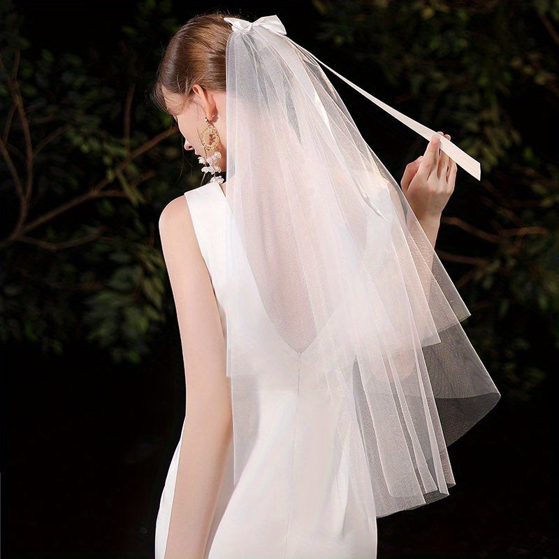 Dreamy Bridal Veil with Bowknot for Wedding Photoshoots