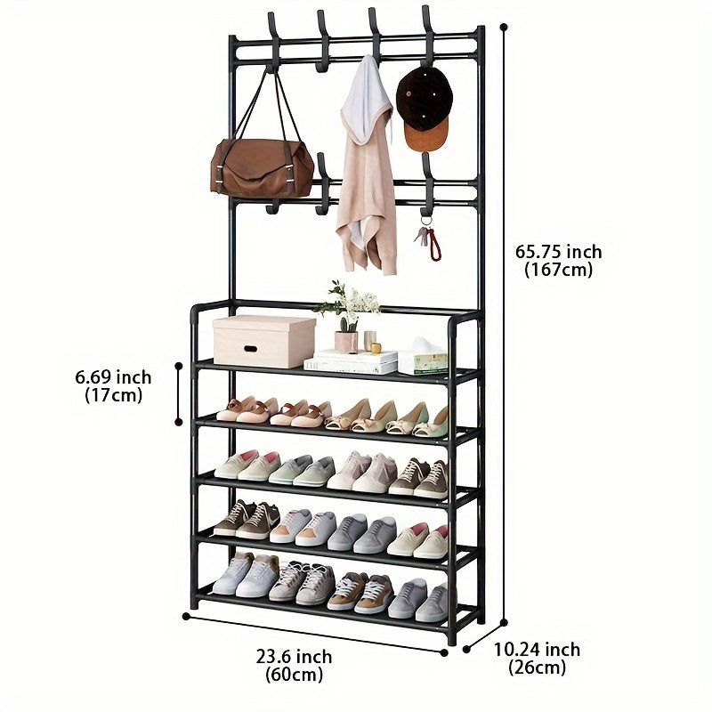 Metal Clothes Drying Rack with Shoe Storage - Space Saving Organizer