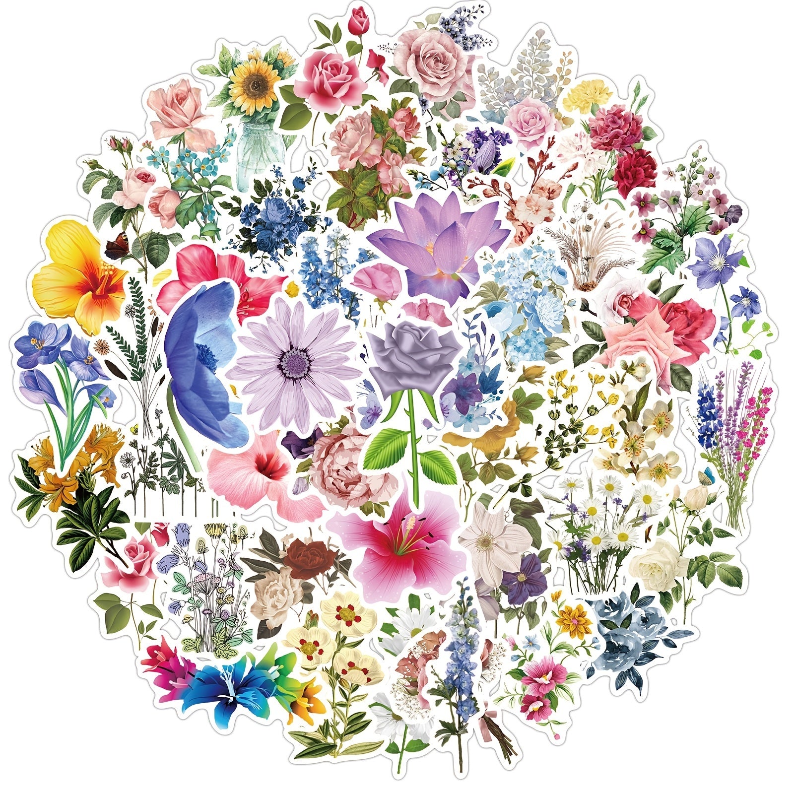 50 Flower Card Stickers for Notebook Skateboard Phone