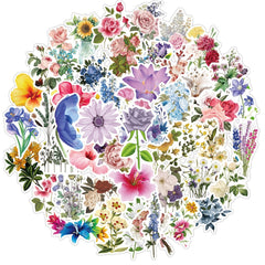 50 Flower Card Stickers for Notebook Skateboard Phone