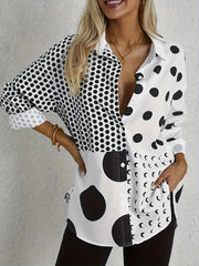  Dot & Moon Print Long Sleeve Blouse