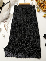  Polka Dot Print Elastic A line Pleated Skirt