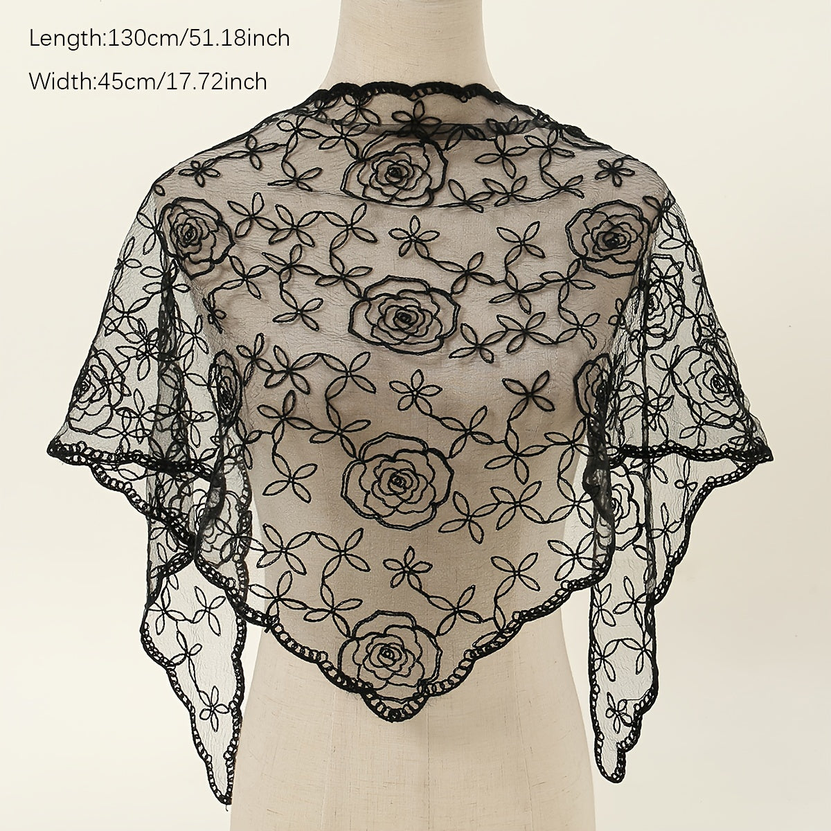 Embroidered Lace Triangle Scarf Vintage Headscarf