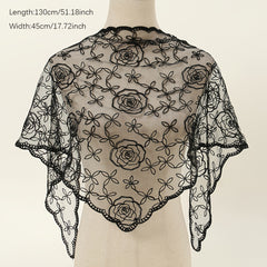 Embroidered Lace Triangle Scarf Vintage Headscarf