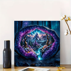Enchanted Amethyst Cave Puzzle Fantasy Mountain Landscape with Blooming Forest