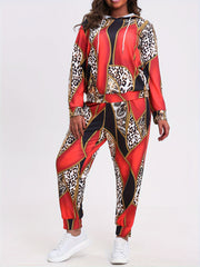  Colorblock Leopard Print Hoodie & Pants Set