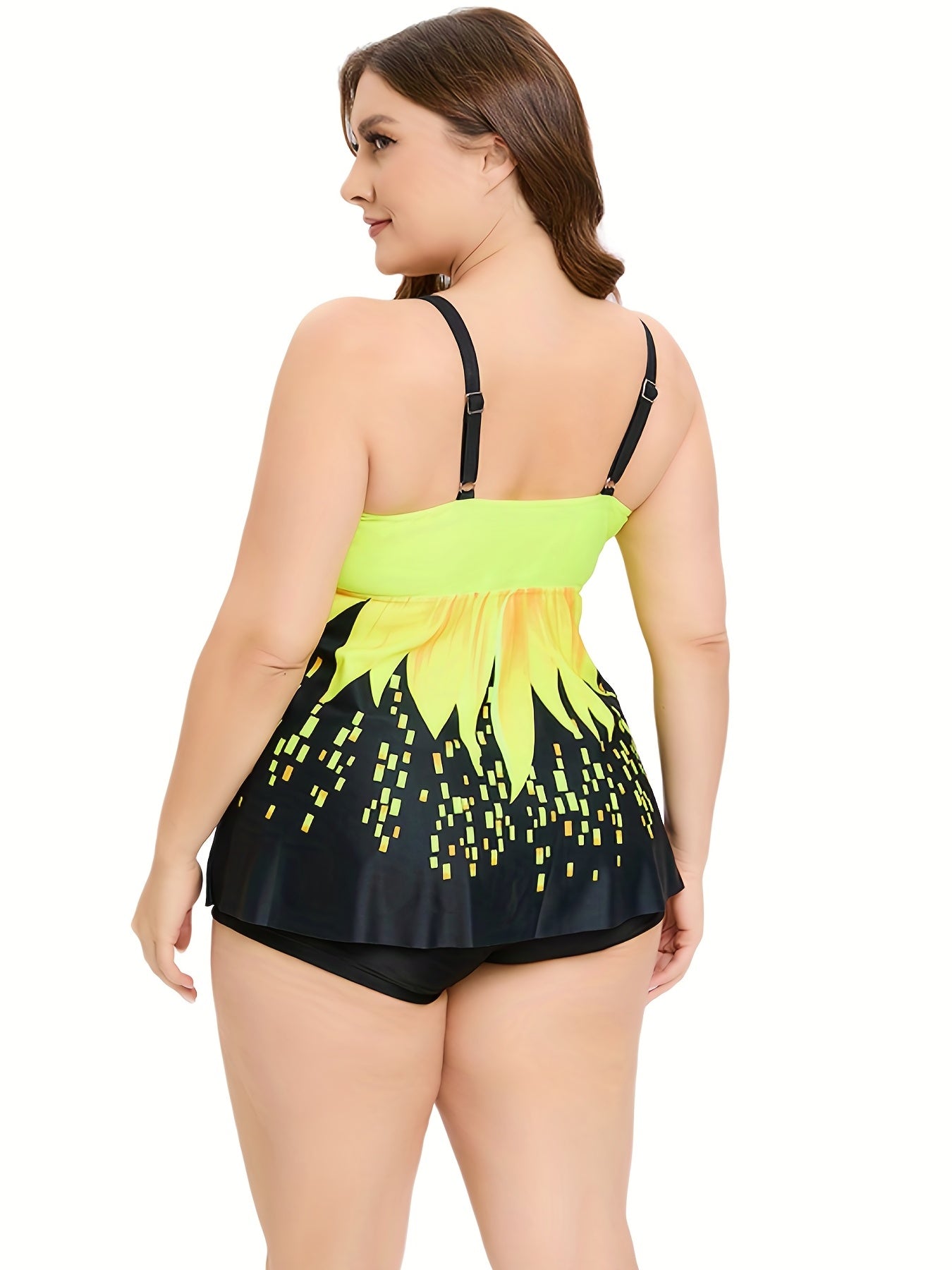 Women's Plus House Print Tankini Set Ruched Tank Top & Shorts
