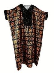  Abaya Dress Geometric Print Maxi Kaftan Dress