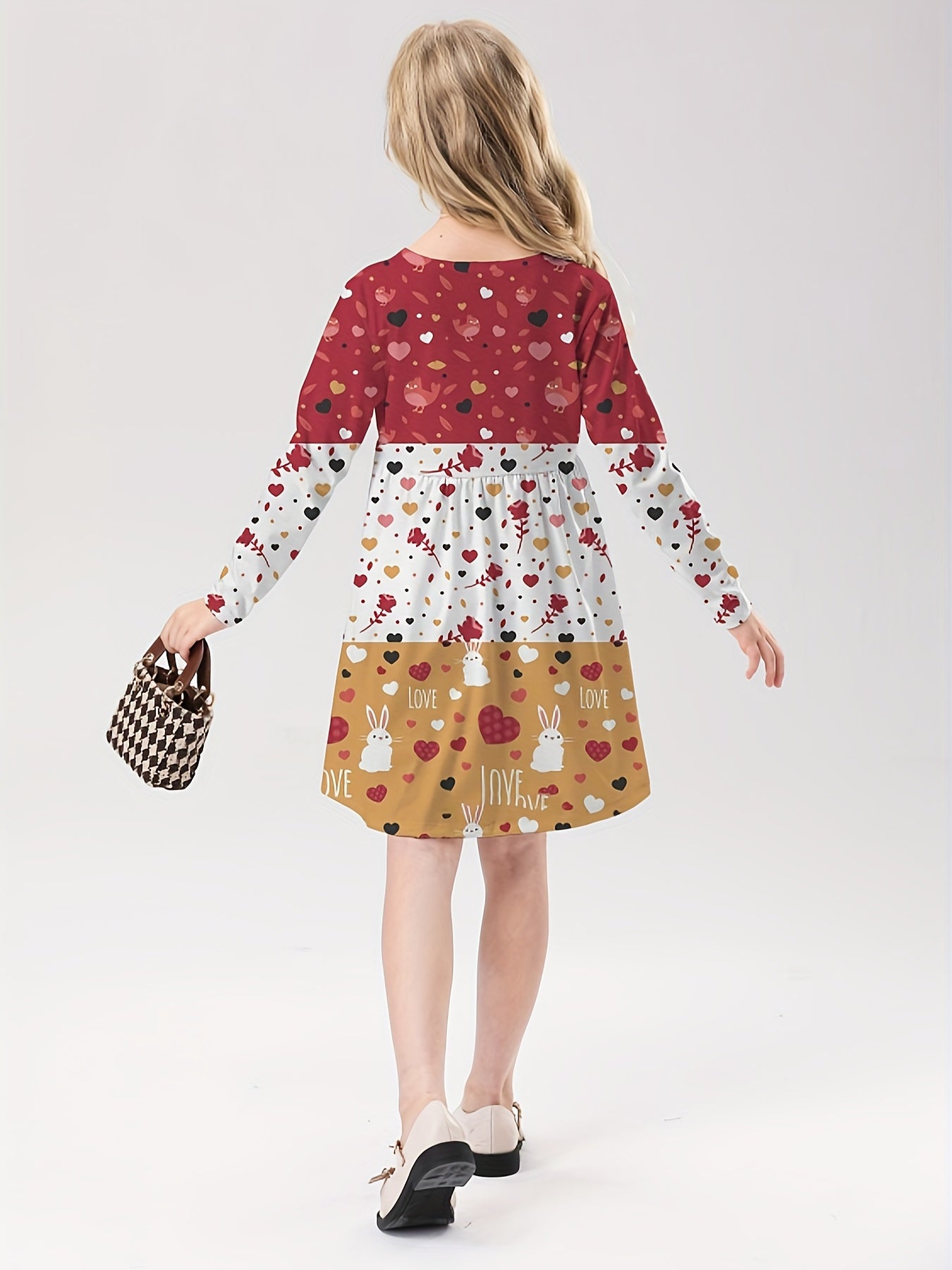 Girls Bunny Graphic Long Sleeve Dress