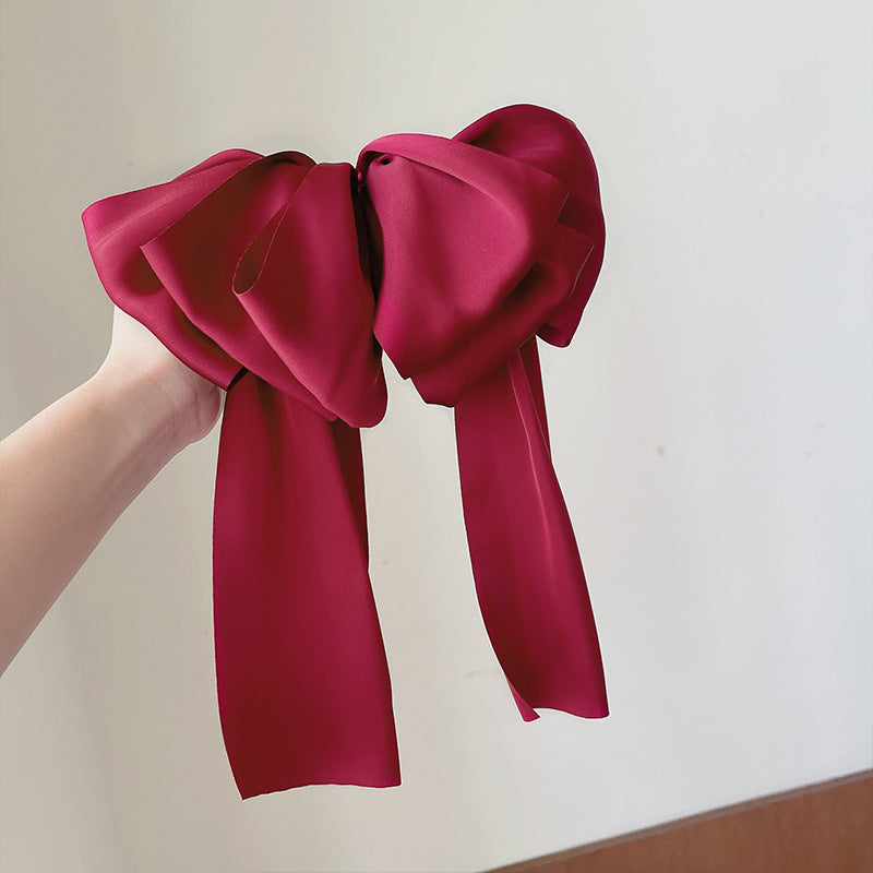 Satin Big Hair Bow Bridal Bow French Barrette Long Tail